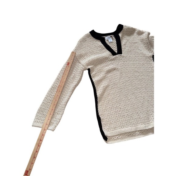 C&C California Sweater Womens XS Ivory Open-Knit V-Neck Contrast Trim boho beach - Picture 5 of 7